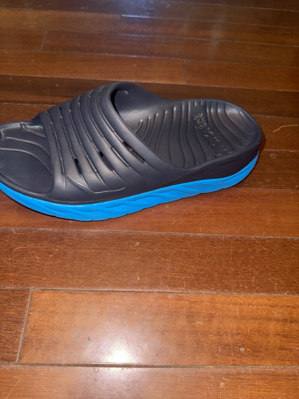 Hoka Men's Black Slide Sandals with Blue Midsoles - Picture 8 of 10